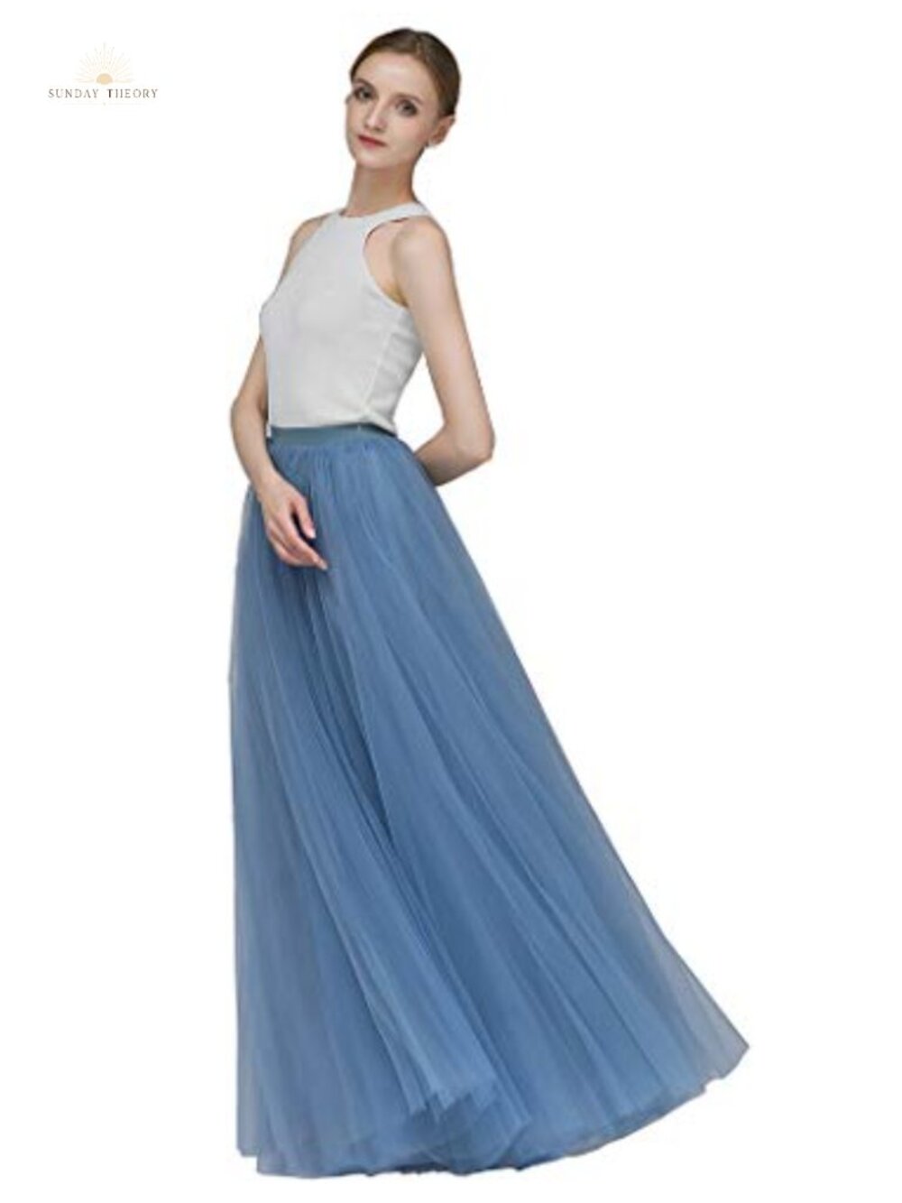 A Line Long Tulle Bridesmaid Skirt High Waisted Flowy Wedding Prom